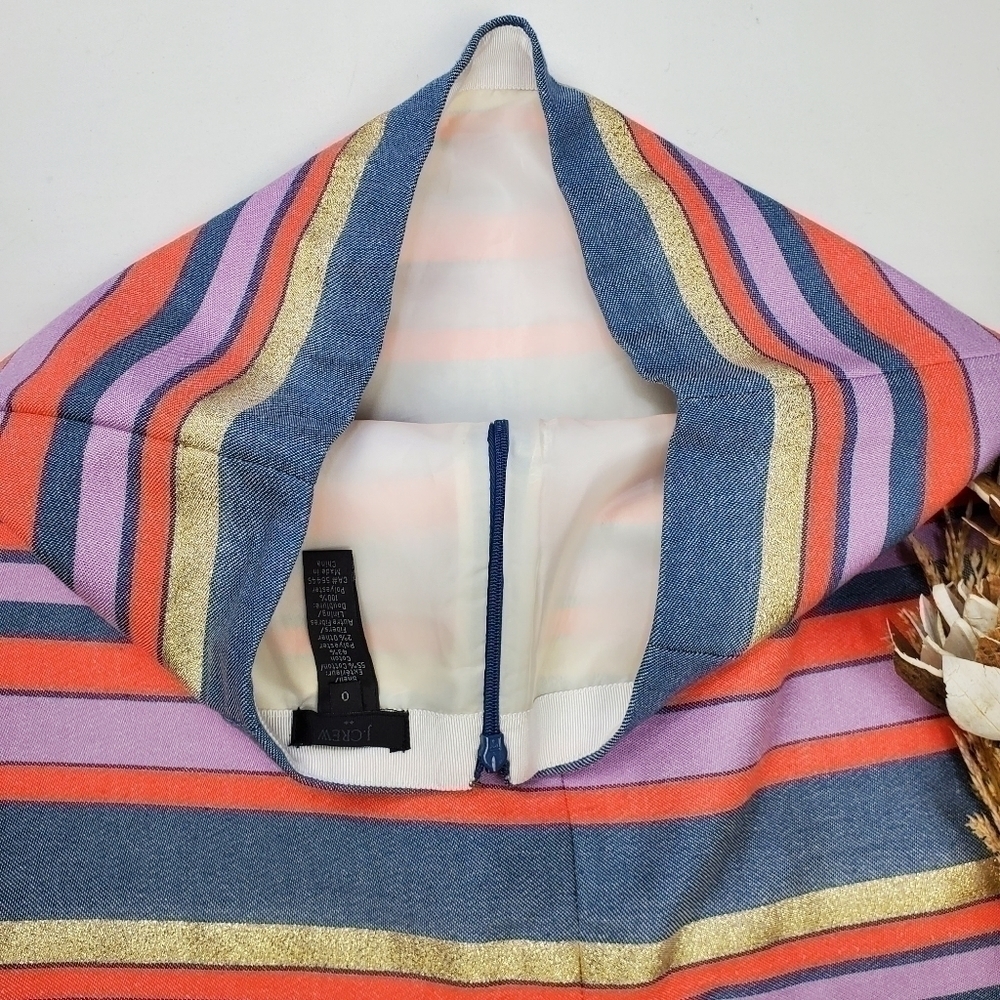 J. Crew  Pink Blue Gold Stripe Mini Skirt 0 - Picture 9 of 11